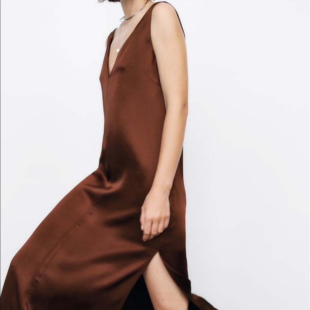 Zara Satin Effect Dress Special Edition Brown
